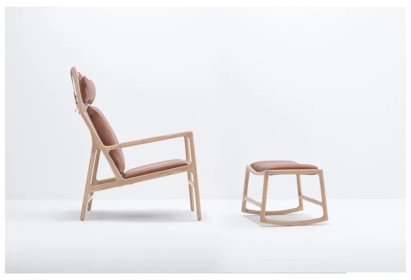 Fotoliu cu structură din lemn masiv de stejar şi șezut din piele bivol Gazzda Dedo, maro cognac