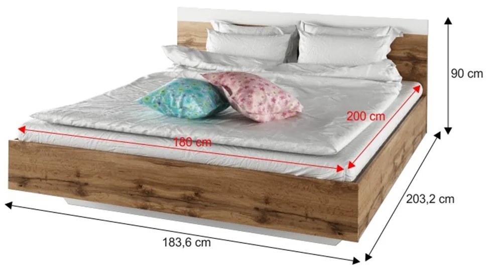 Set dormitor (pat 180x200 cm), stejar wotan/ alb, GABRIELA NEW