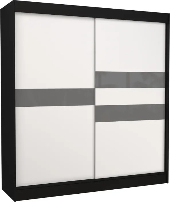 Dulap cu usi glisante 200x215 cm, Batia, ADRK Furniture (Culoare: Negru / Alb / Negru Lacobel)