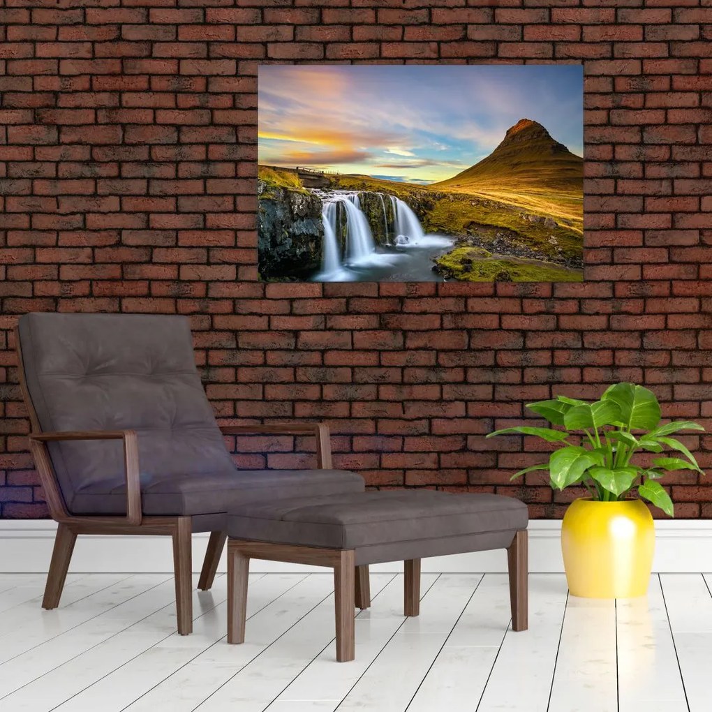 Tablou cu munții și cascade pe Islanda (90x60 cm)