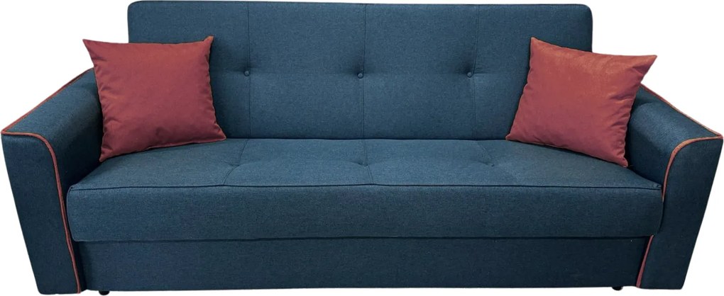 Canapea VERA extensibila, 3 locuri, lada de depozitare, stofa bleumarin + rosu bordo, 225x90x90 Bleumarin + Rosu Bordo, Stofa