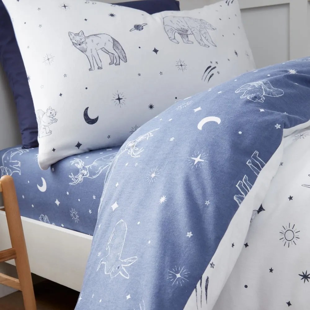 Cearceaf pentru copii din flanelă cu elastic 90x190 cm Starlight Animals – Bianca