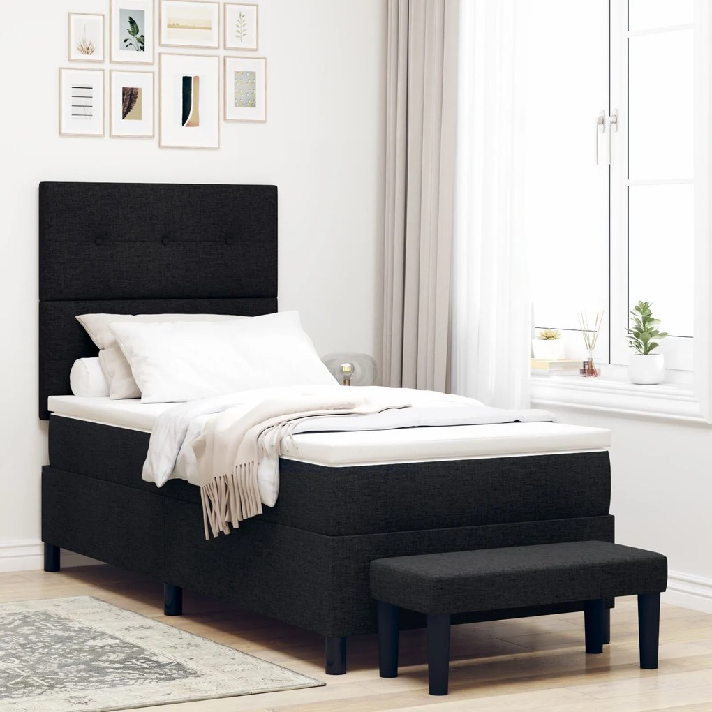 vidaXL Pat cu arcuri cu saltea Negru 100 x 200 cm țesătură