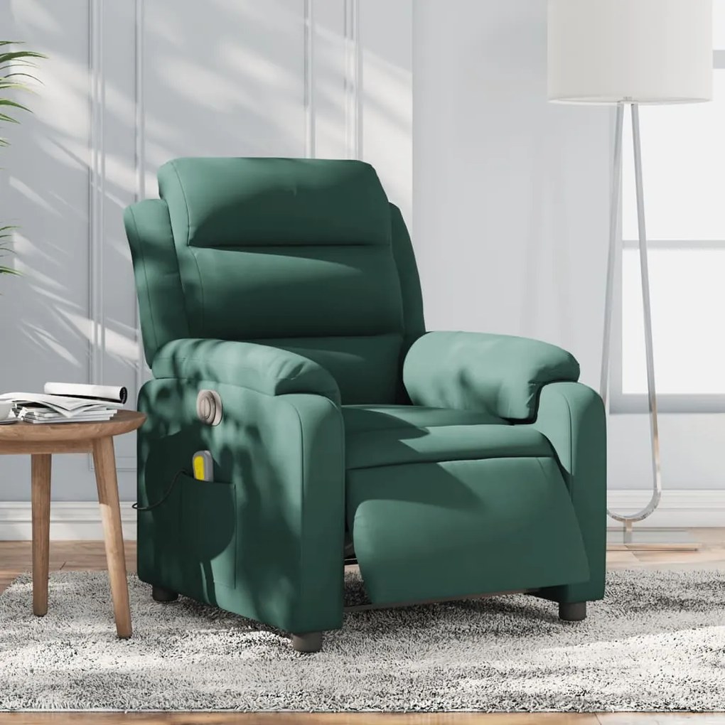 vidaXL Fotoliu electric de masaj rabatabil, verde închis, catifea