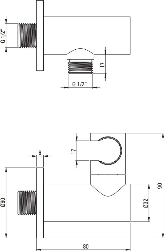 Conector unghiular rotund cu suport pentru para de dus finisaj negru NAC_N57K