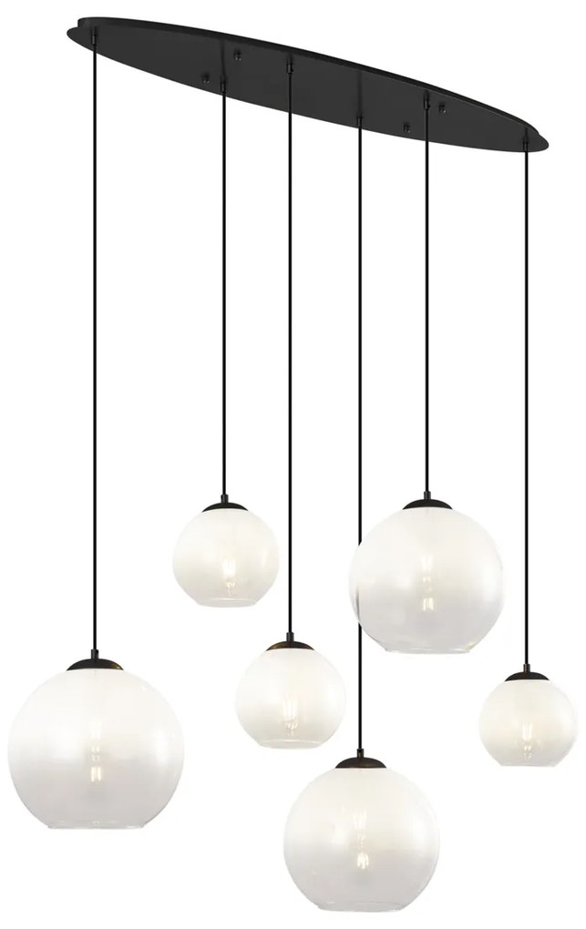 Lampă suspendată modernă neagră cu sticlă albă dreptunghiulară cu 6 lumini - Misty
