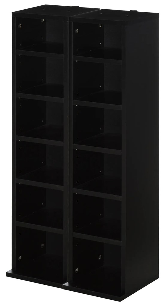 HOMCOM Lot de 2 etajere coloane dulap de depozitare CD-DVD 12 compartimente 21 x 22,5 x 88,5 cm capacitate 204 CD negru | Aosom Romania