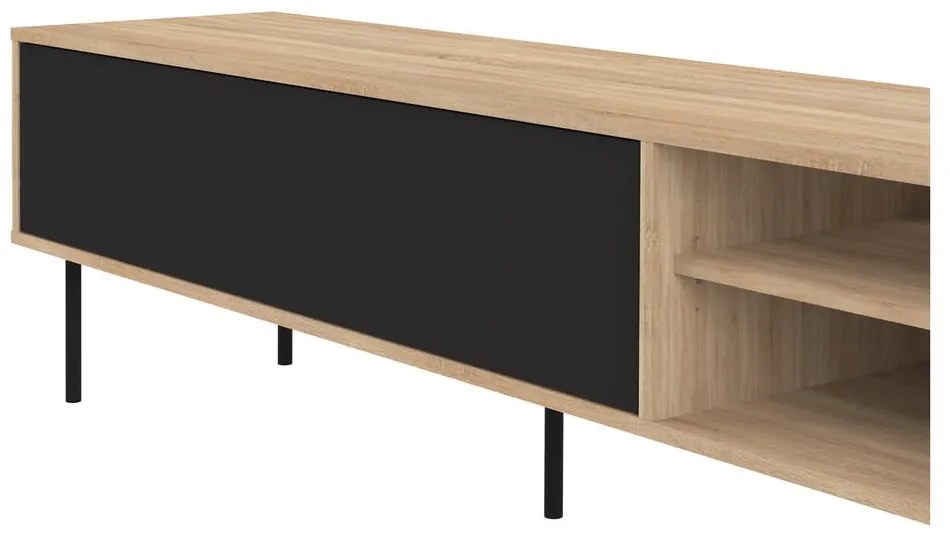 Comodă TV negru-natural cu aspect de lemn de stejar 165x40 cm Ampère – TemaHome