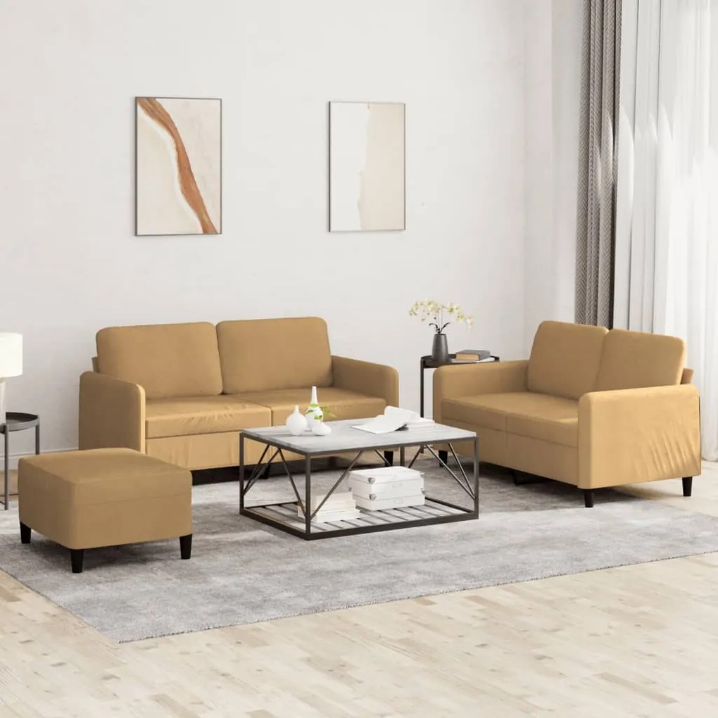 vidaXL Set de canapele, 3 piese, maro, catifea