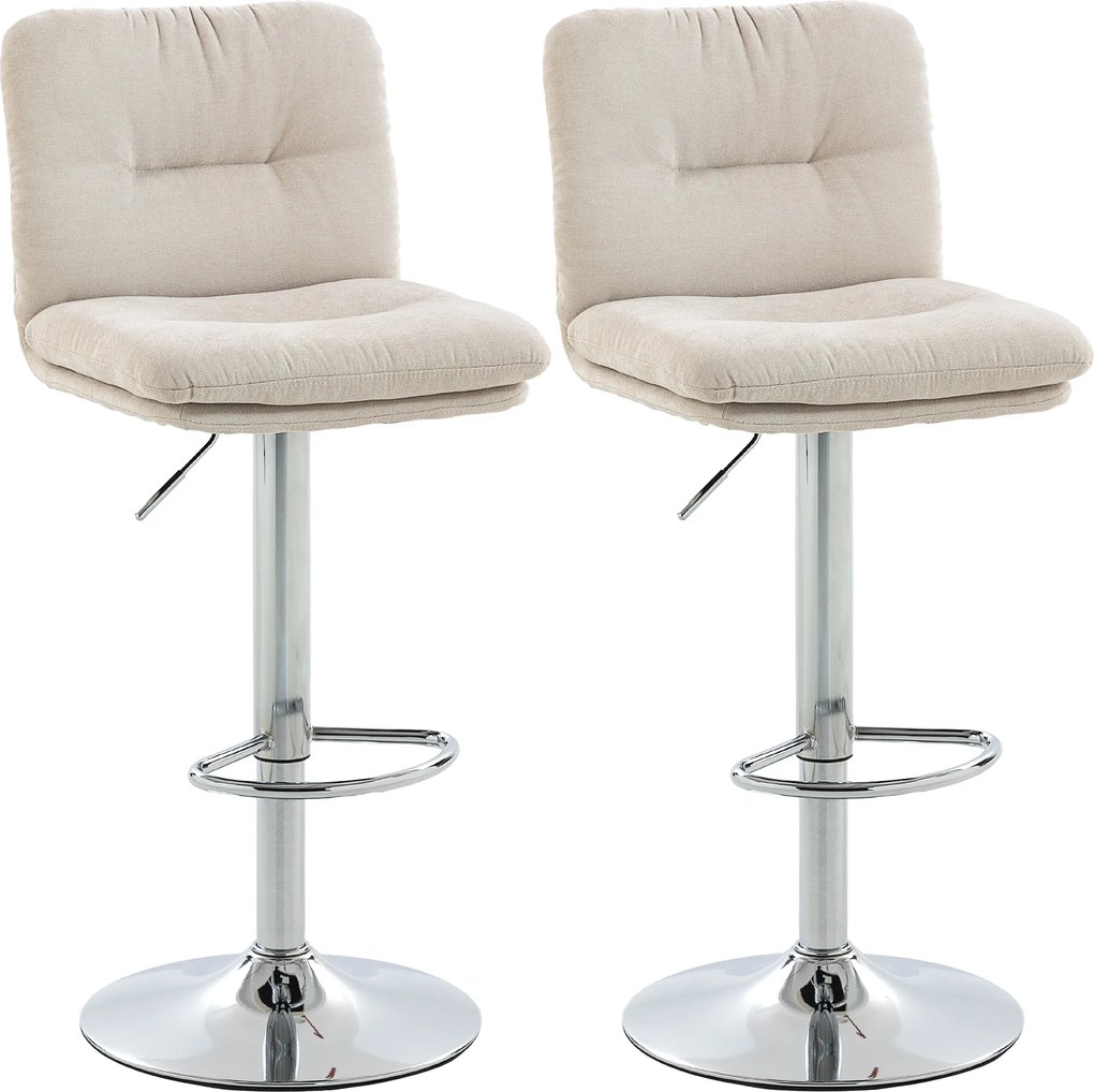HOMCOM Set de 2 scaune înalte rotative pentru bucătărie, tapițate tip in, cu înălțime reglabilă, spătar și suport pentru picioare, Bej | Aosom Romania