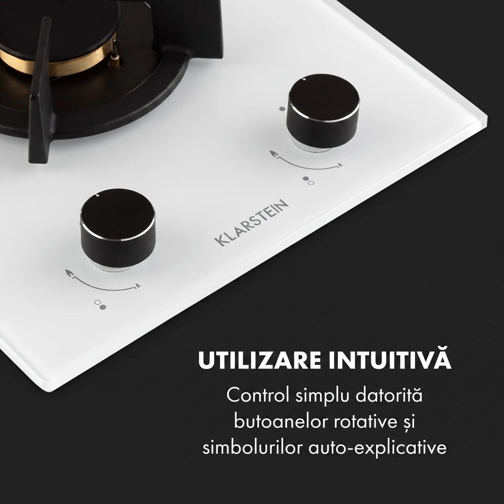 Klarstein Goldflame Domino, plită pe gaz, 2 arzătoare, arzătoare din alamă, sticlă ceramică