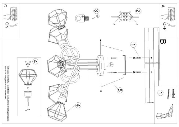 Lustră pe tijă ARTEMIS 5xE14/40W/230V neagră Sollux SL.1110