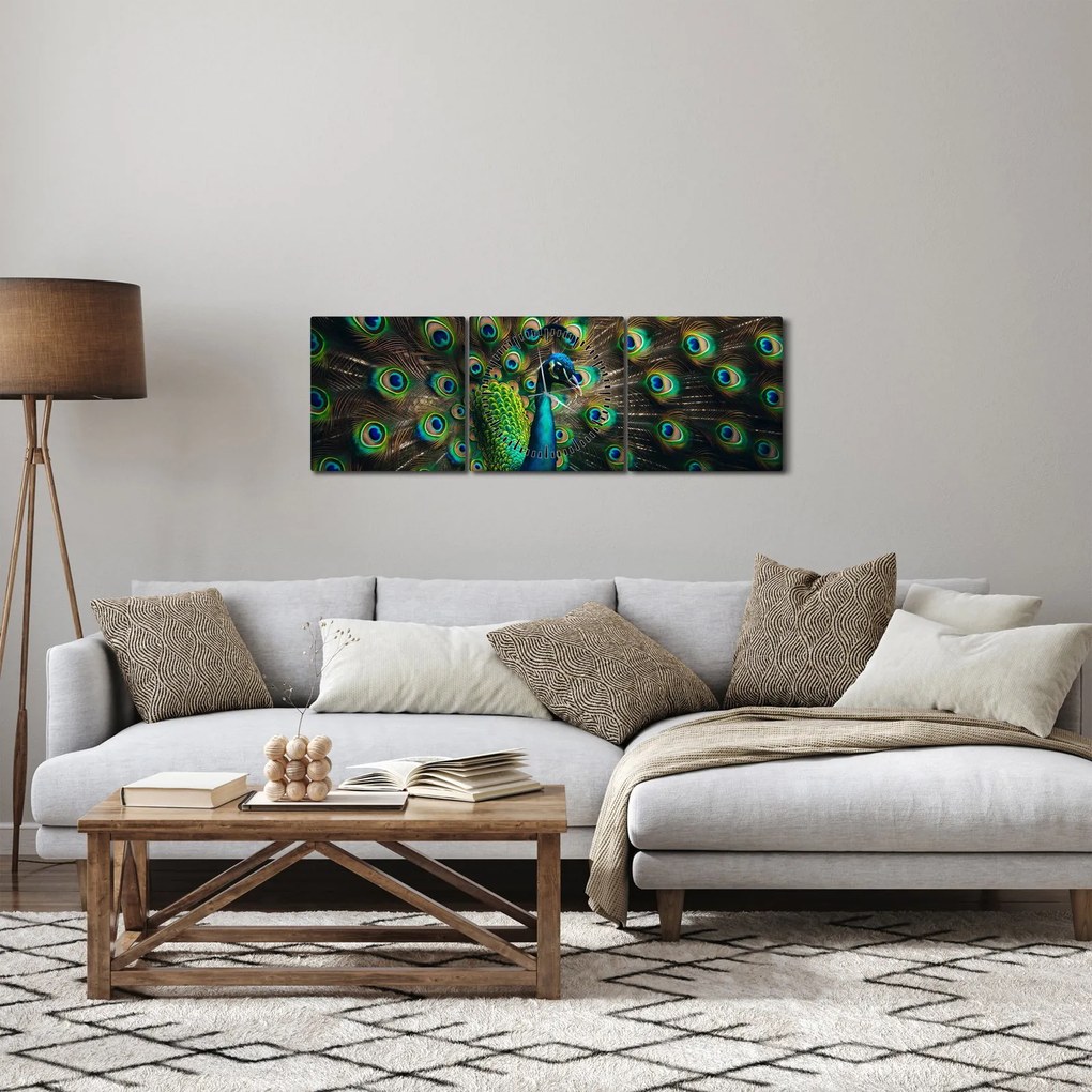 Tablou – Păun (cu ceas) (90x30 cm)
