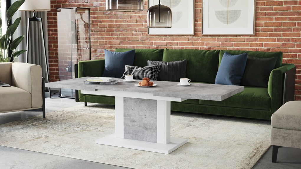 Mazzoni ORION Beton Millennium/Alb Mat - MĂSUȚĂ DE CAFEA EXTENSIBILĂ MODERNĂ