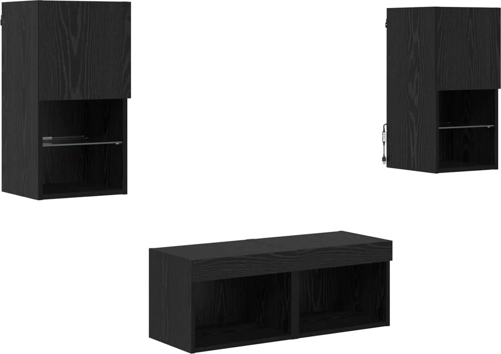 vidaXL Dulapuri pentru TV Pe perete 4 pcs Stejar Negru Lemn compozit