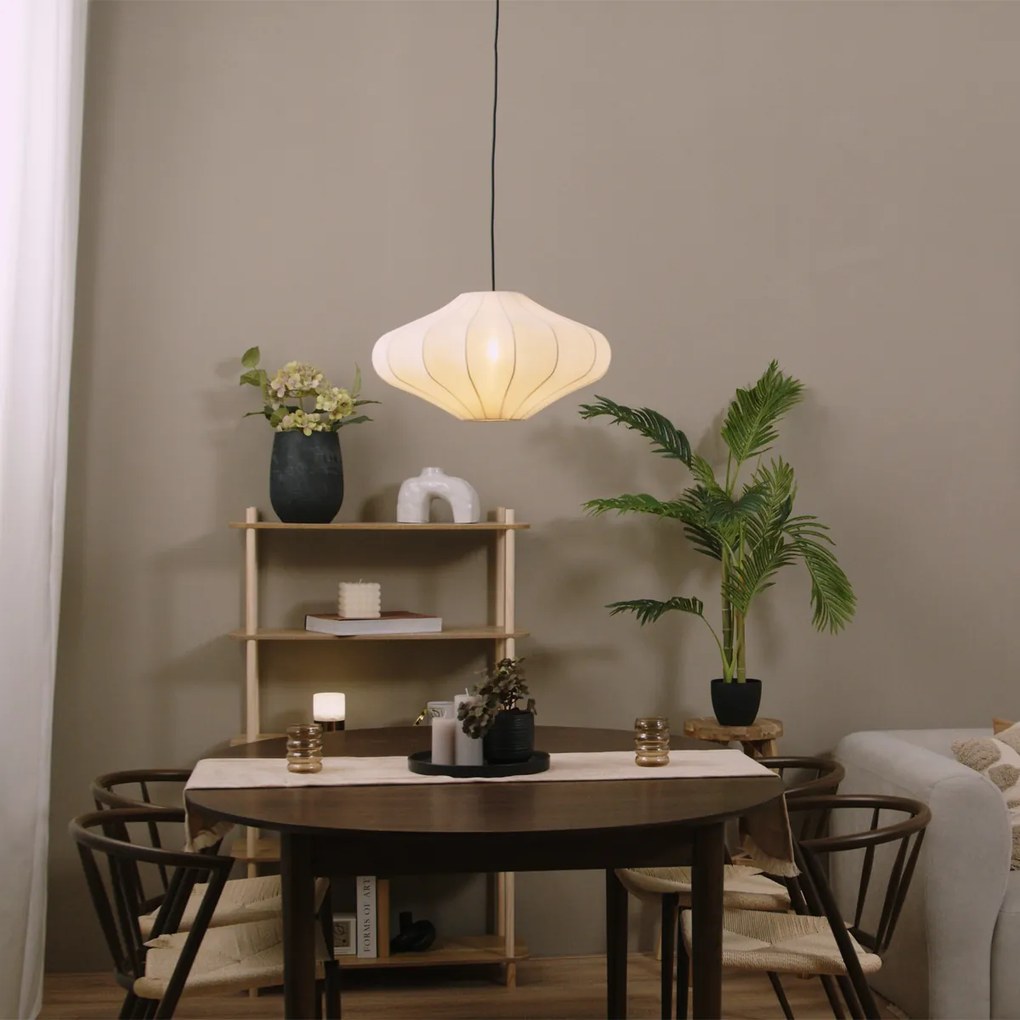 Lampă suspendată Japandi bej cu abajur din țesătură 50cm - Plu