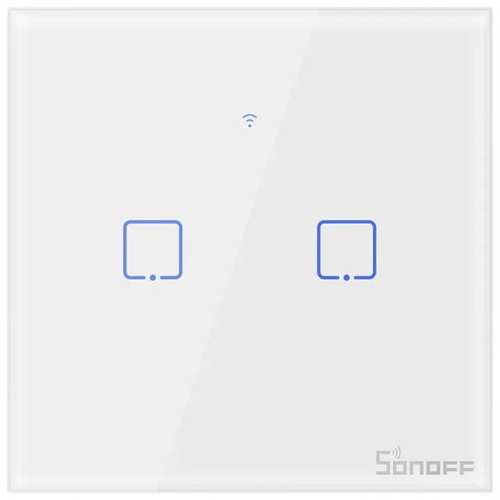 Intrerupator dublu smart, sticla securizata alba, montaj in doza, compatibil Alexa si Google Assistant, Sonoff