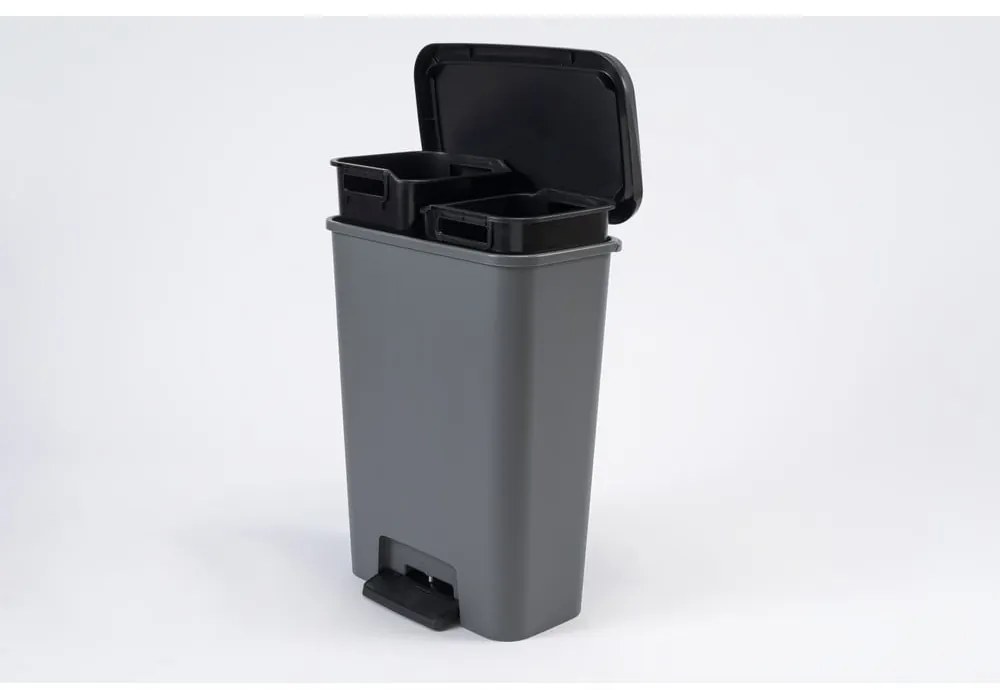 Coș cu pedală din plastic pentru sortare deșeuri 23+23 l Compatta - Curver
