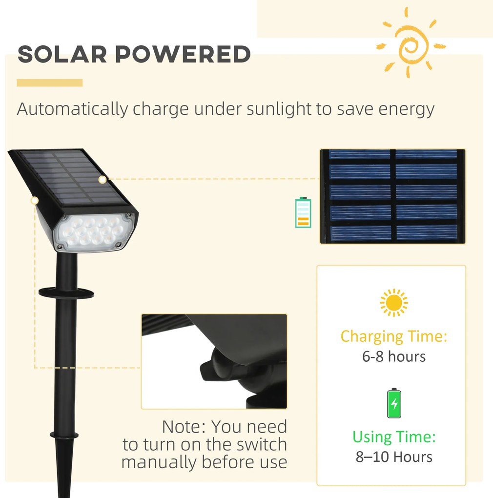 Outsunny Lampi Solare de Gradina, Aplica de Perete LED IP65, Lumina Ambientala Exterioara, 3 Culori, Decorativ | Aosom Romania