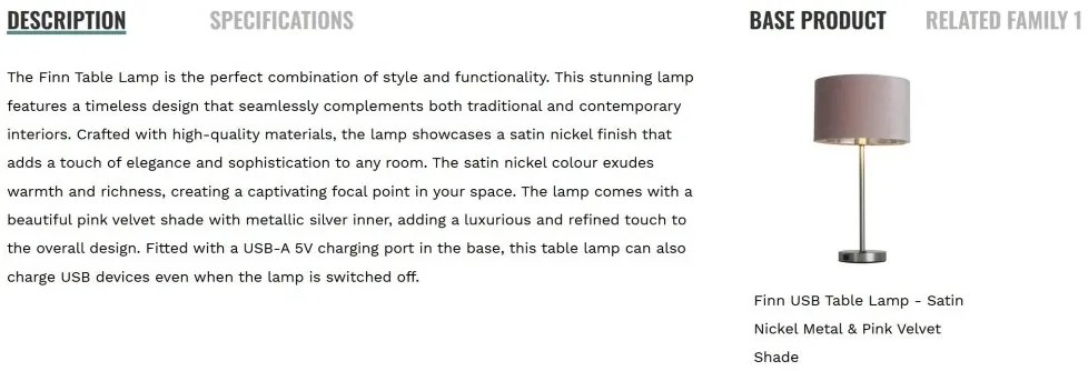 Veioza/Lampa de masa design modern Finn, nickel, roz