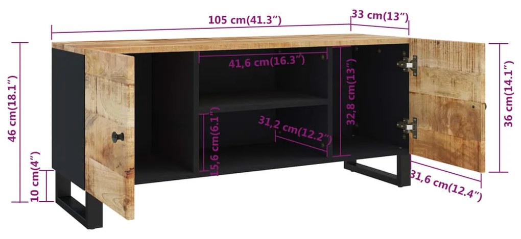 Comoda TV, 105x33x46 cm, lemn masiv de mango 1, Lemn masiv de mango