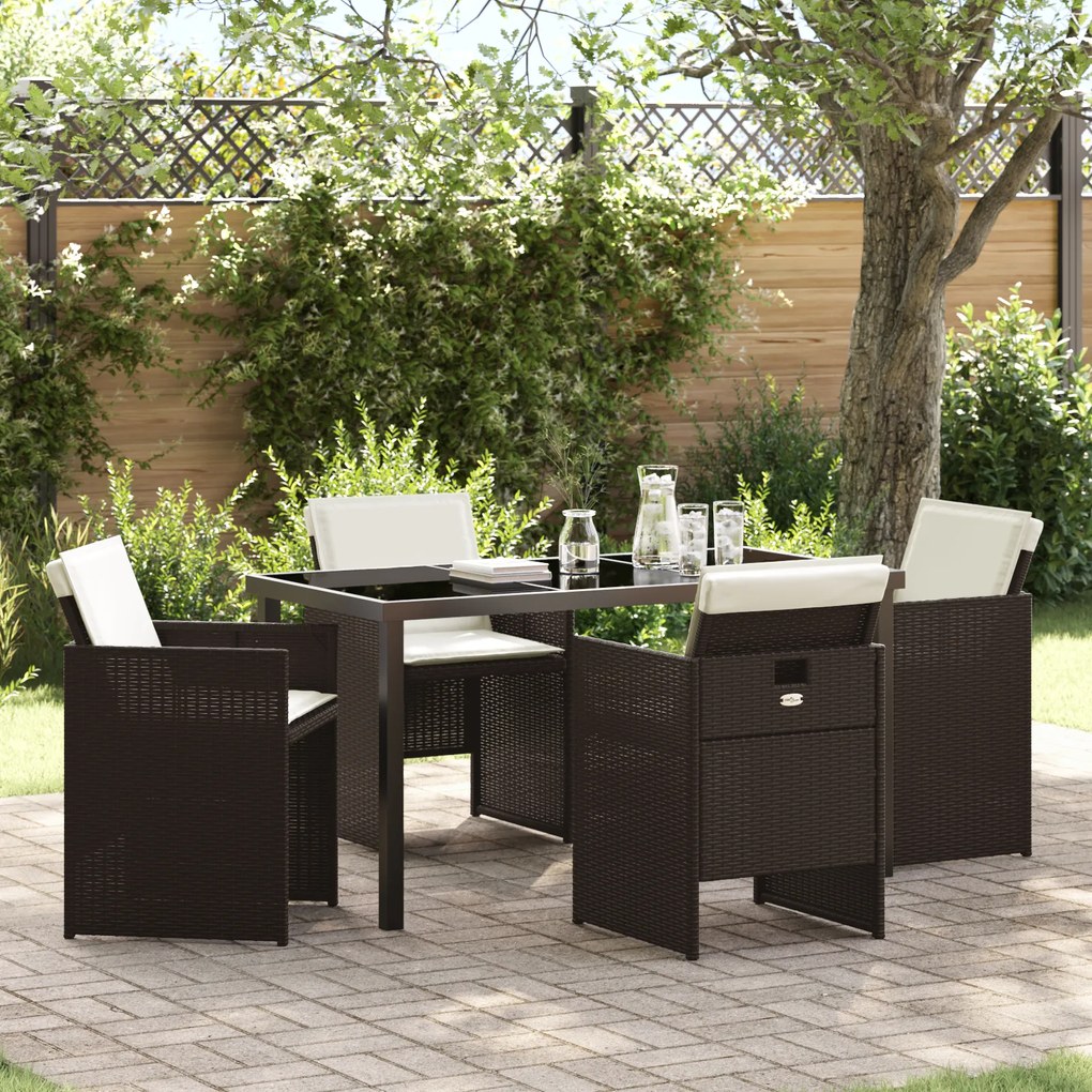 vidaXL Set de dining pentru grădină, 5 piese, marca , cu perne maro din rattan sintetic