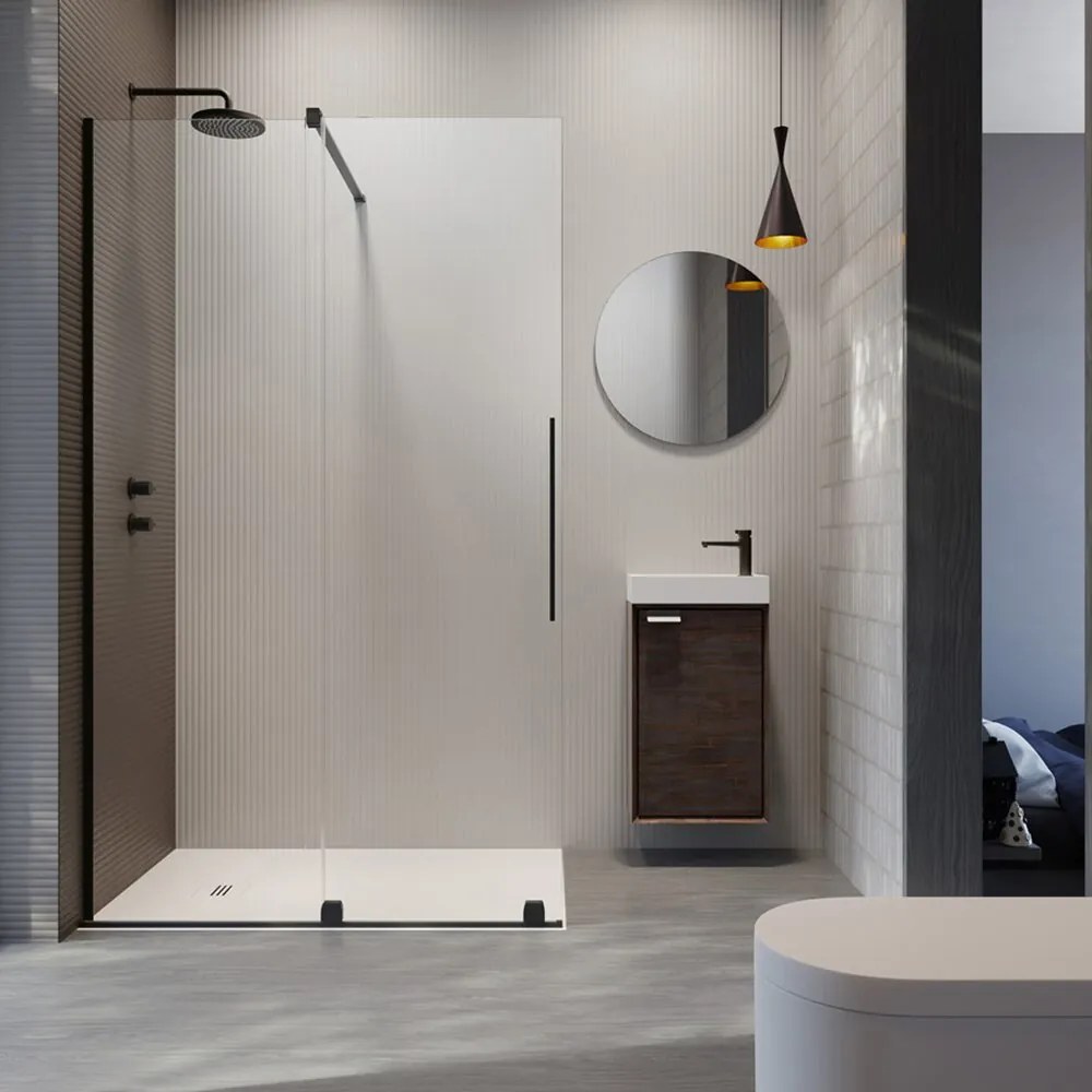 Paravan de dus tip Walk-in Radaway Furo negru-transparent 120 cm sticla securizata 8 mm stanga