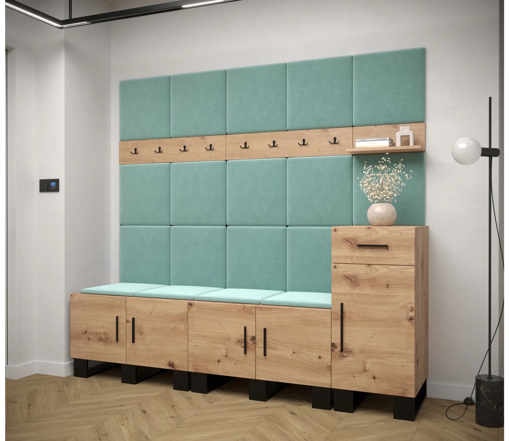 Set mobilier pentru hol Amanda 8 (Stejar artisan + verde). 1085922