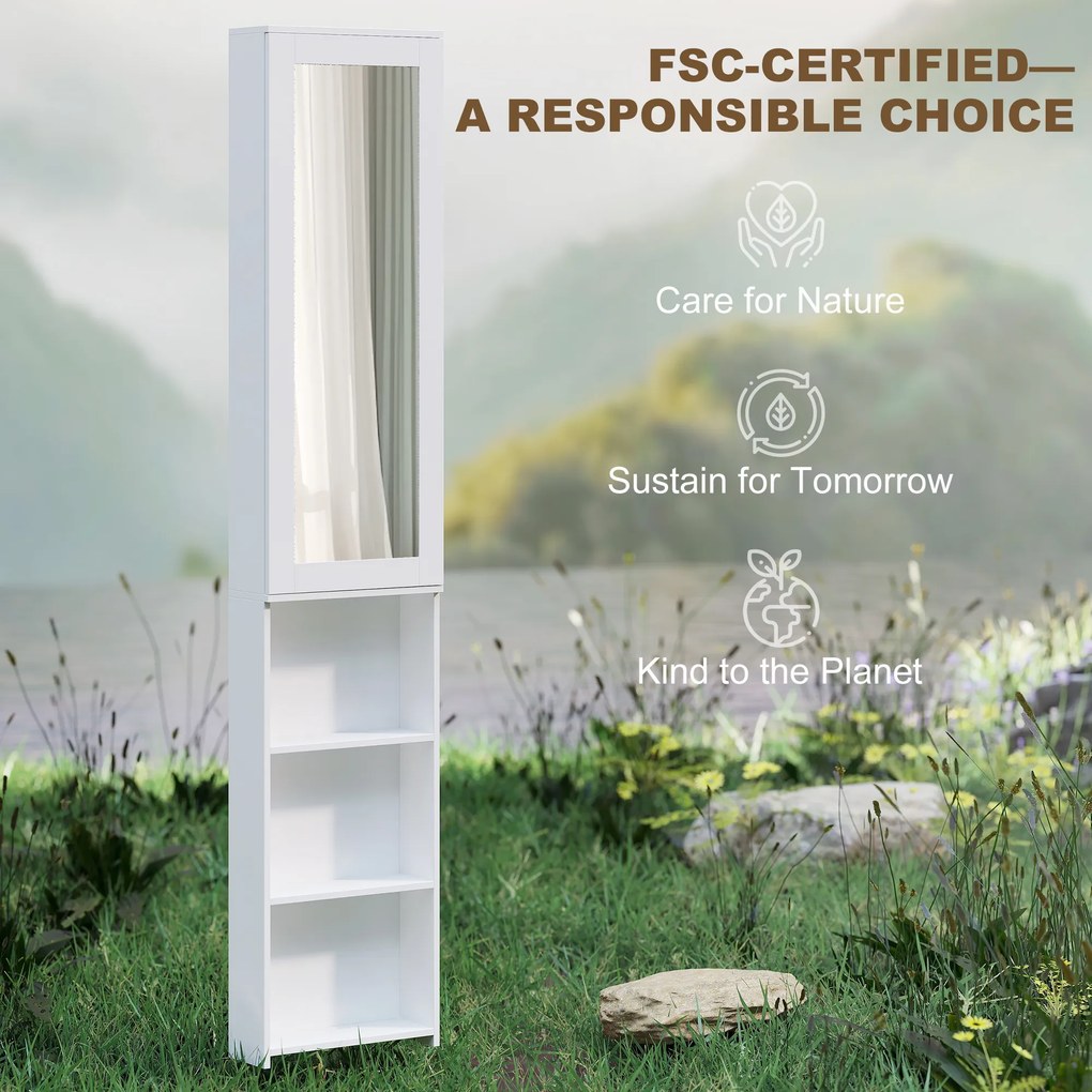 HOMCOM Dulap pliabil pentru masă de călcat cu ușă rafturi interne oglindă Economisitor de spațiu Masă de călcat pentru îngrijirea rufelor 106x35x174 cm Alb | Aosom Romania