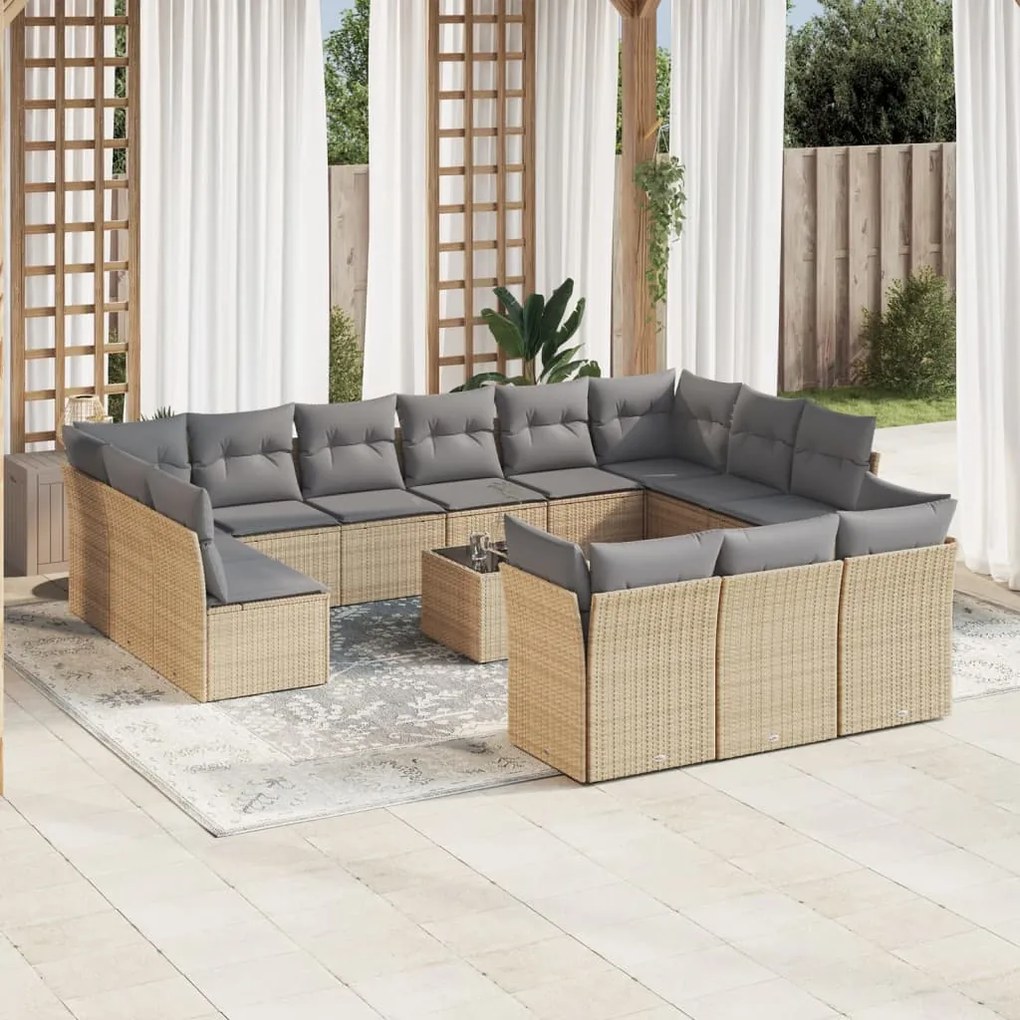 vidaXL Set canapele de grădină, 14 piese, cu perne, bej, poliratan