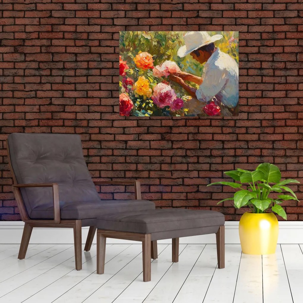 Tablou pe sticlă - Grădinar (70x50 cm)