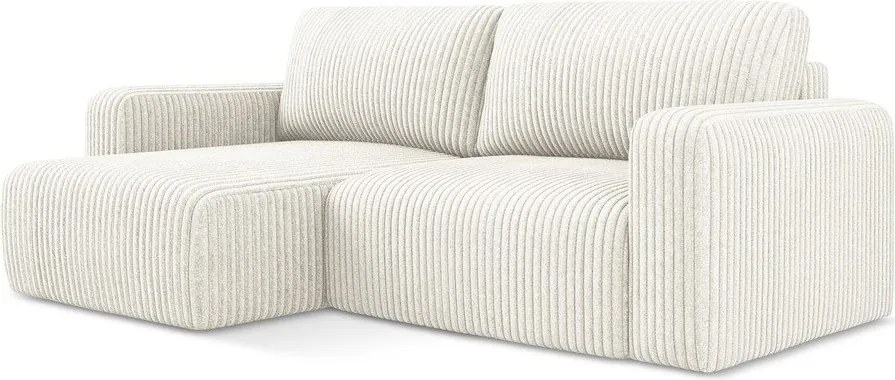 Colțar crem extensibil/cu spațiu de depozitare cu tapițerie din catifea reiată (cu colț pe partea stângă/cu șezlong) Kona – Makamii