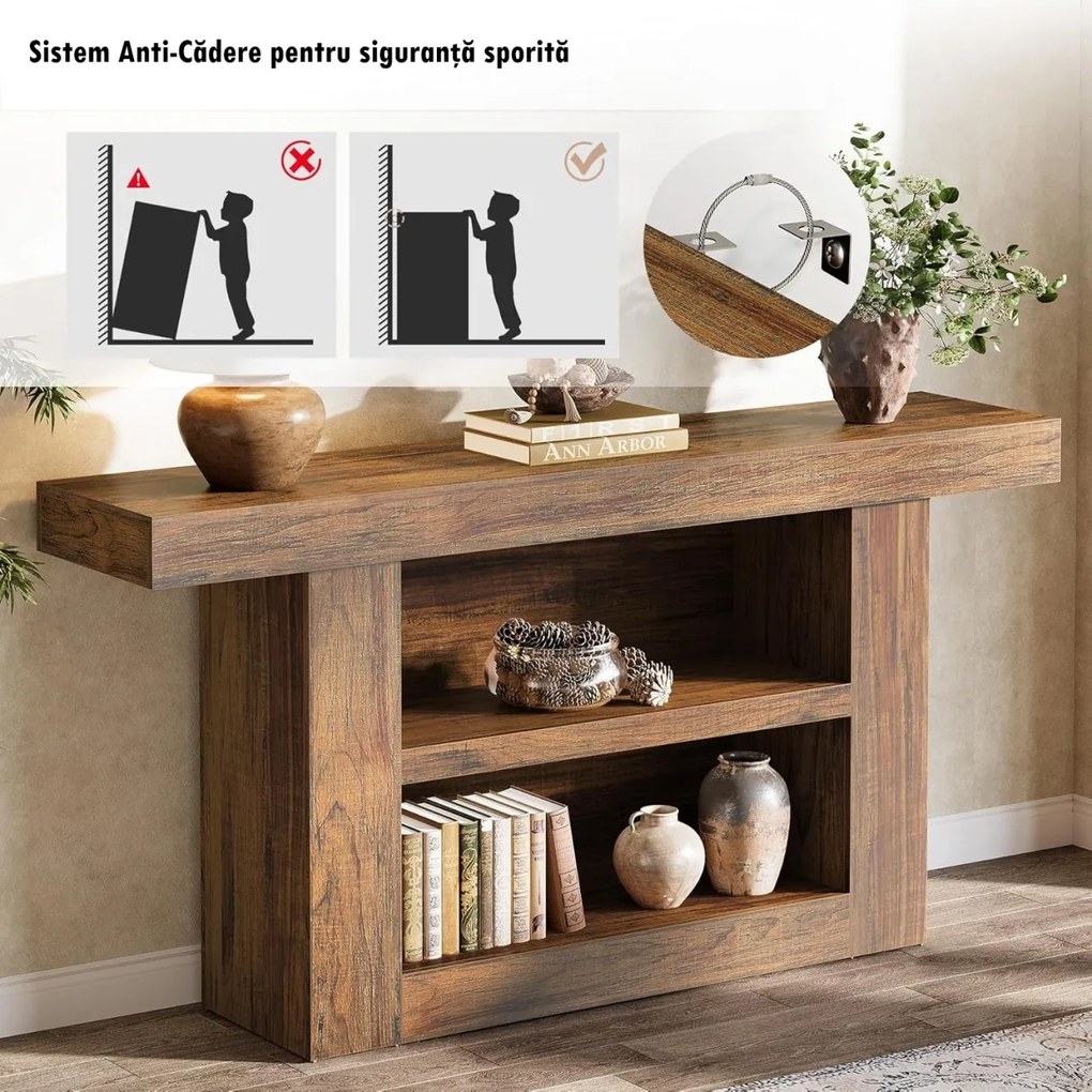 MAM26 - Masa Consola, 160 cm, masuta hol cu 2 rafturi, living, dining, dormitor - Maro