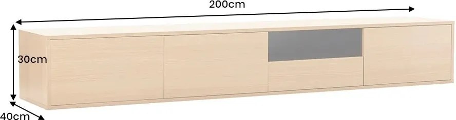 Comoda TV suspendata LOFT 200cm natur/ negru