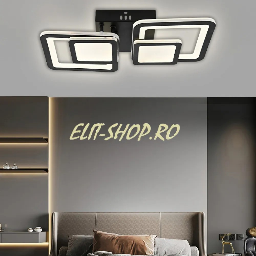 Lustra Led Cu Telecomanda, Elit's Verdad, 2 Patrate,100 w, Neagra