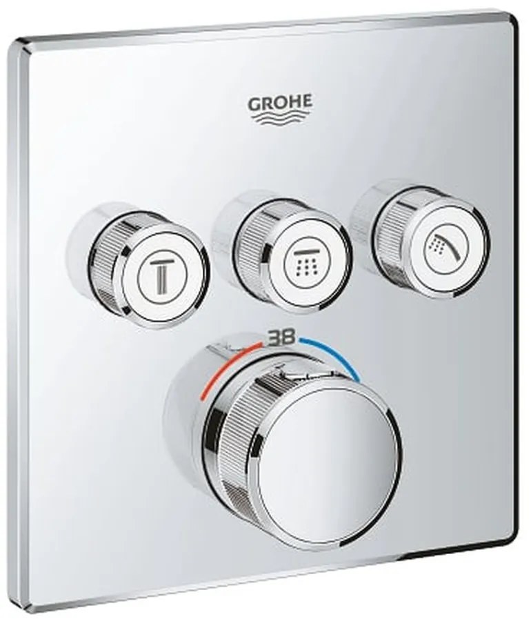 Baterie dus incastrata termostatata crom, patrata, cu 3 iesiri, Grohe SmartControl