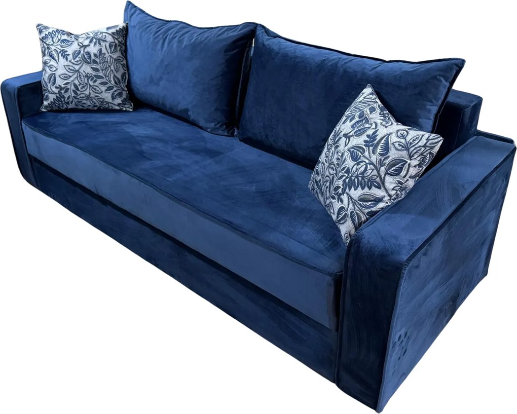 Canapea LARISA extensibila, 3 locuri, lada de depozitare, catifea bleumarin, 220x95x85 Bleumarin, Catifea