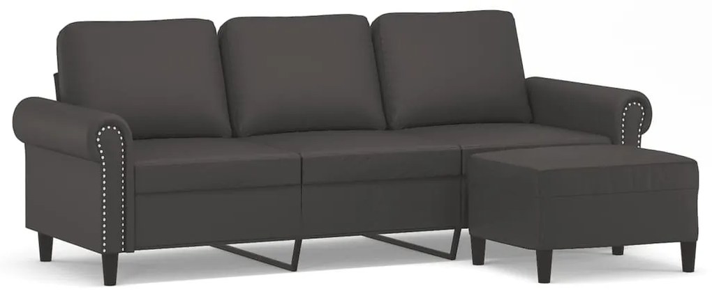 3153620 vidaXL Canapea cu 3 locuri și taburet, gri, 180 cm, piele ecologică