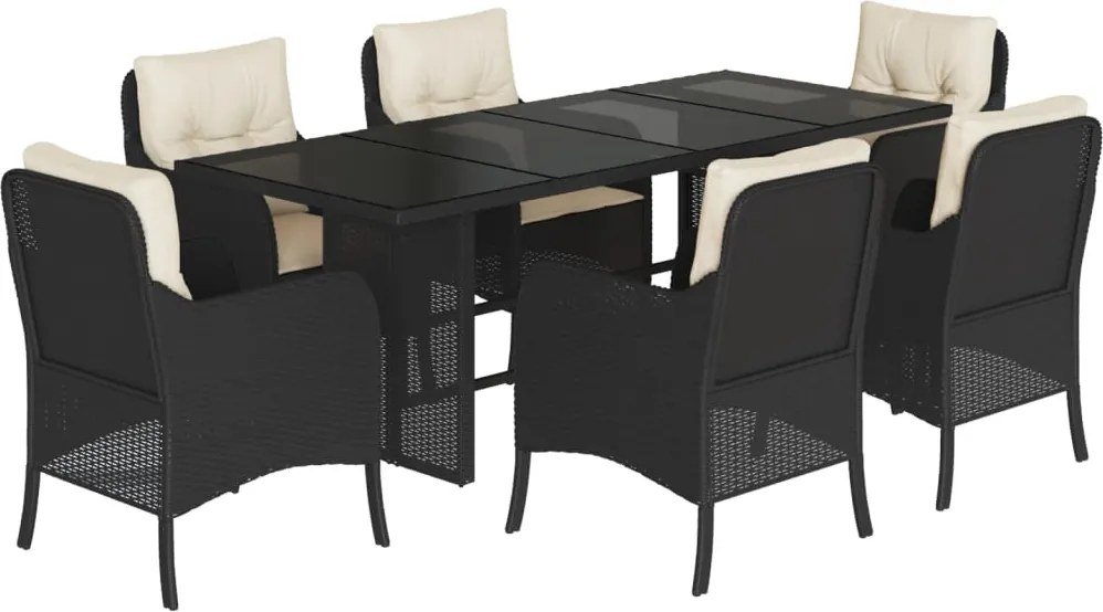 vidaXL Set mobilier de grădină cu perne, 7 piese, negru, poliratan