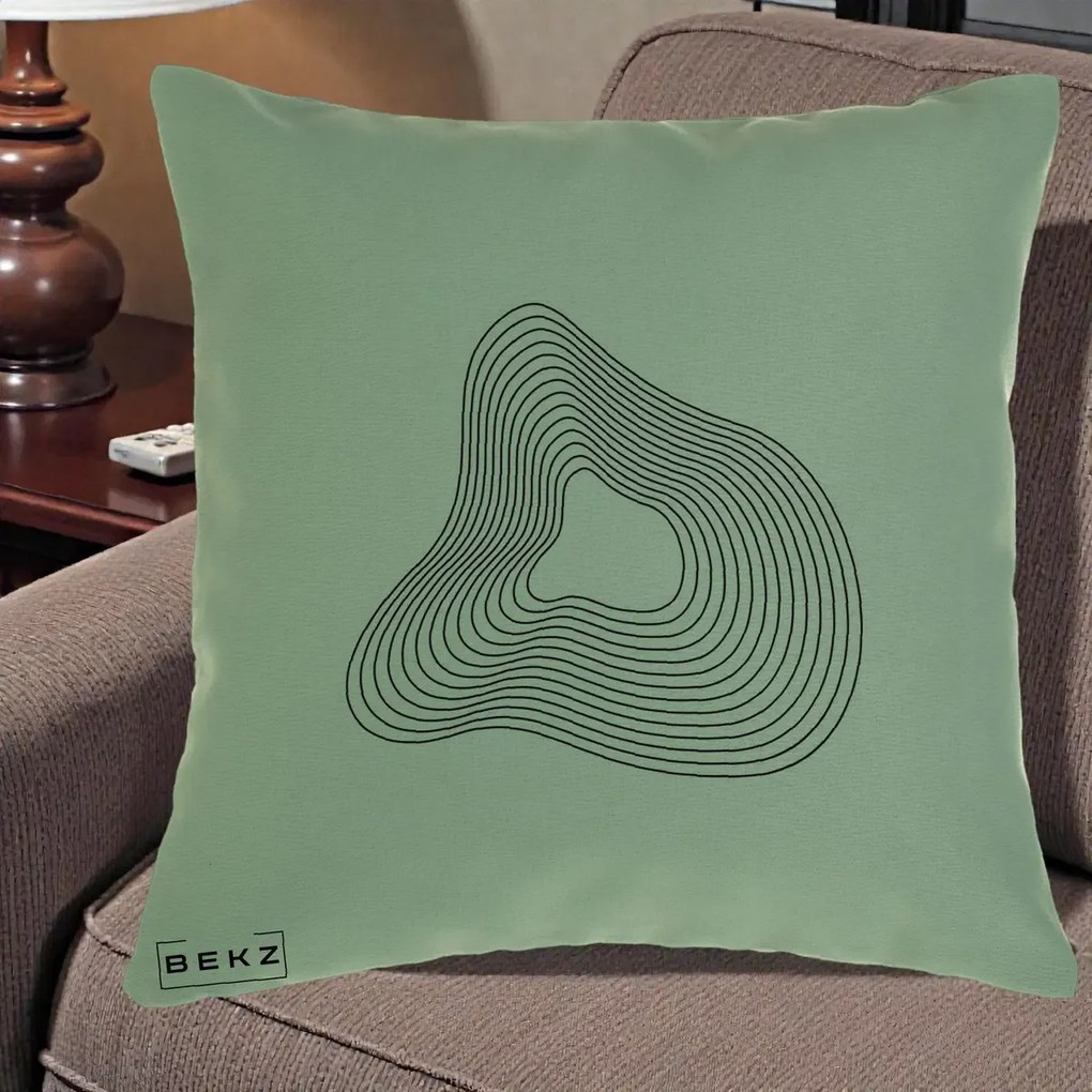 Perna Decorativa Abstract Linii Organice, 40x40 cm, Verde, Husa Detasabila, Perna Inclusa, BEKZ®