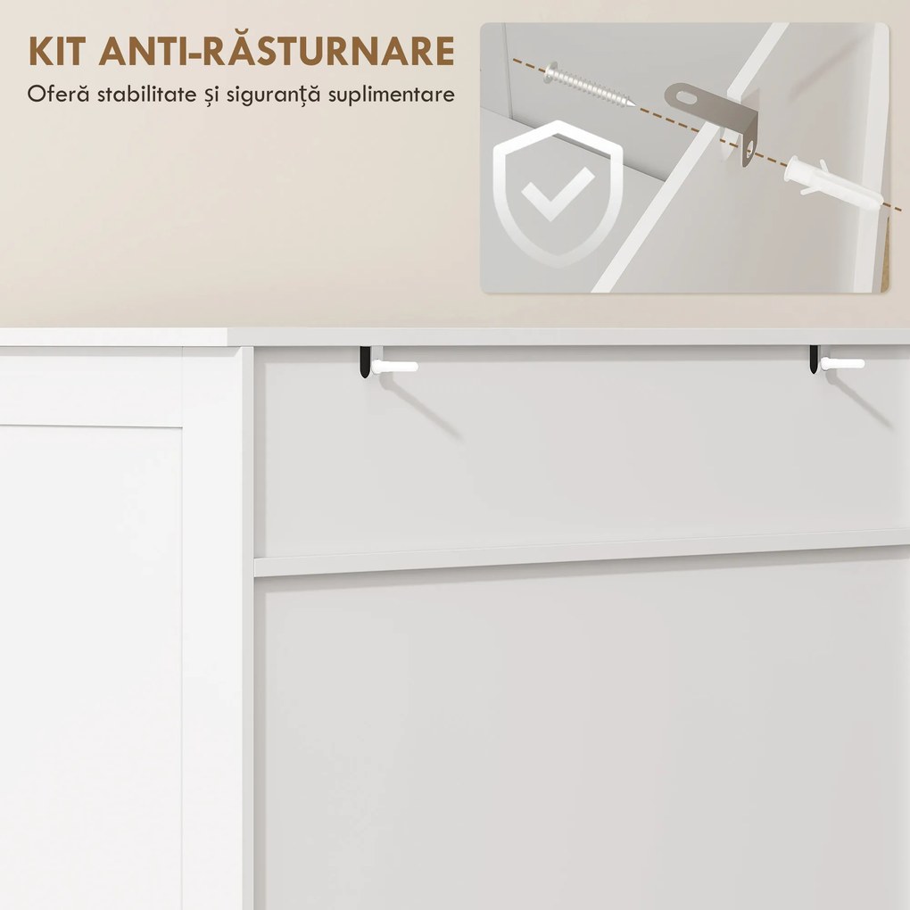 HOMCOM Pantofar pentru Hol cu 2 Uși cu Lamele, 5 Niveluri, Rafturi Reglabile, pentru 20 Perechi de Pantofi, 78x37x115,8 cm, Alb | Aosom Romania
