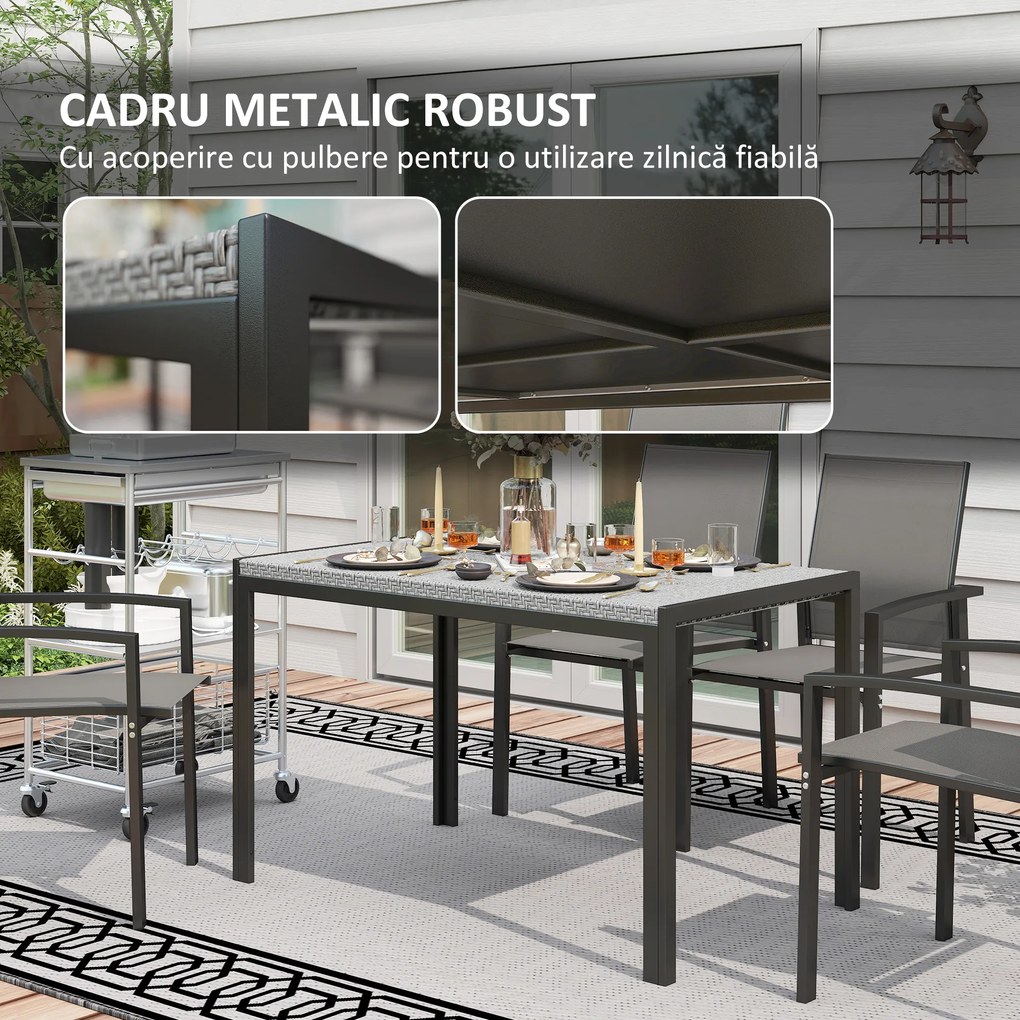 Outsunny Masă de Dining pentru Terasă 120cm, pentru 4 Persoane, Stil Dreptunghiular, Ideală pentru Exterior, Gri | Aosom Romania