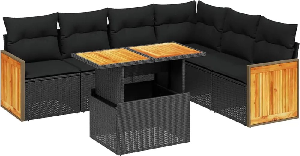 vidaXL Set canapele de grădină cu perne, 7 piese, negru, poliratan