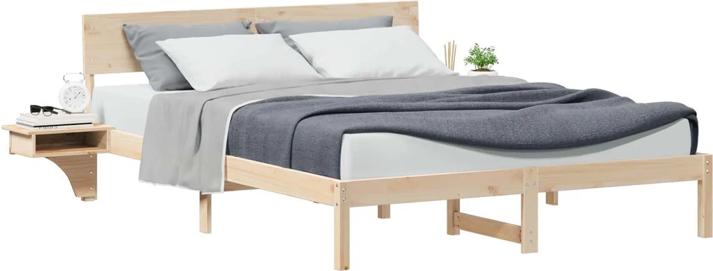 vidaXL Cadru de pat cu headboard Maro 160 x 200 cm Lemn de pin masiv