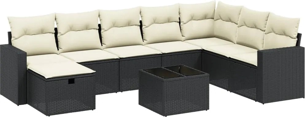 vidaXL Set mobilier de grădină cu perne, 9 piese, negru, poliratan