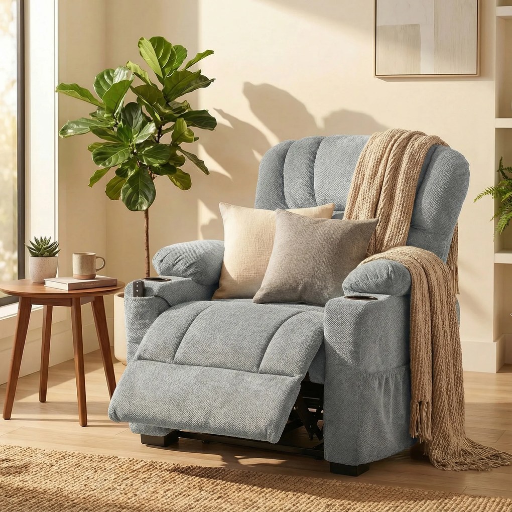 HOMCOM Fotoliu Relax Electric Reclinabil 150° cu Suport pentru Picioare, Șezut Lat, Silențios, Catifea, Gri | Aosom Romania