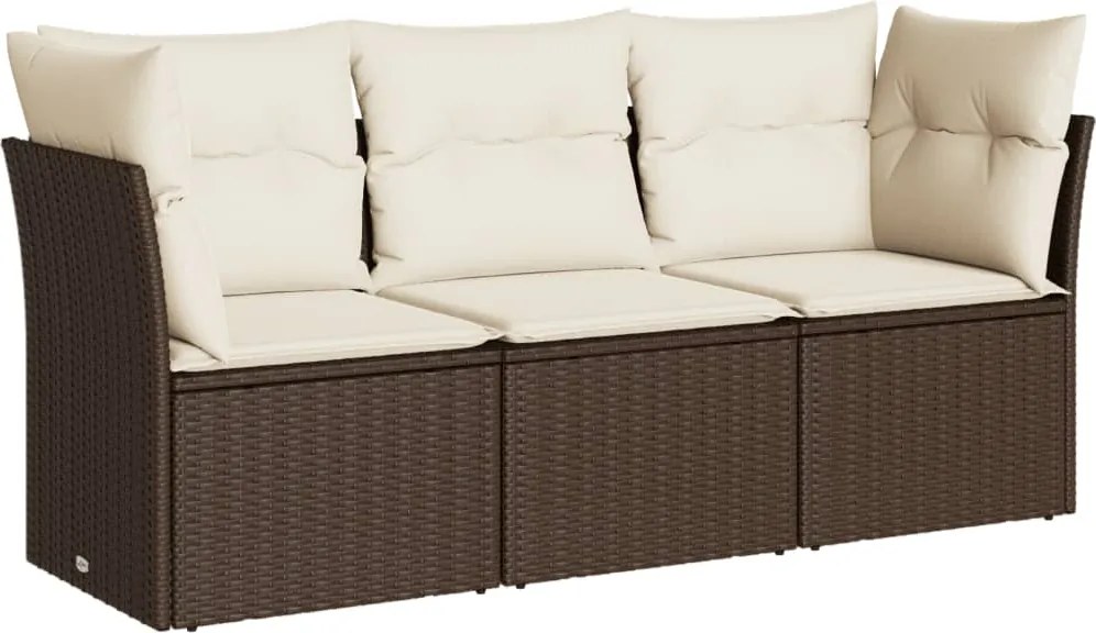 vidaXL Set canapele de grădină cu perne, 3 piese, maro, poliratan