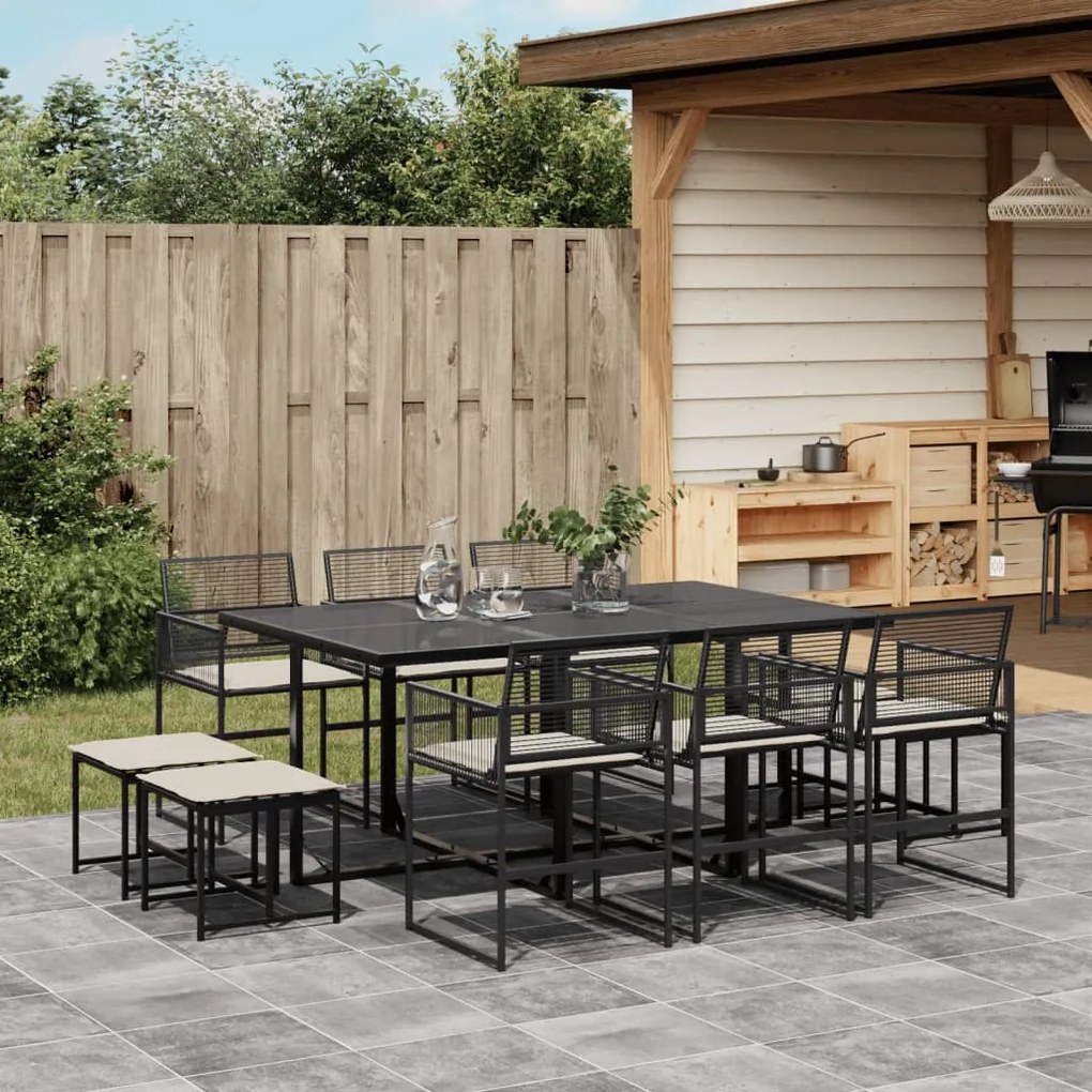 3295019 vidaXL Set mobilier de exterior cu perne, 11 piese, negru, poliratan