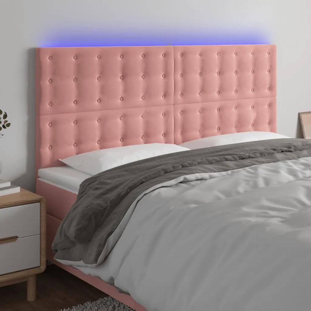 3122917 vidaXL Tăblie de pat cu LED, roz, 160x5x118/128 cm, catifea