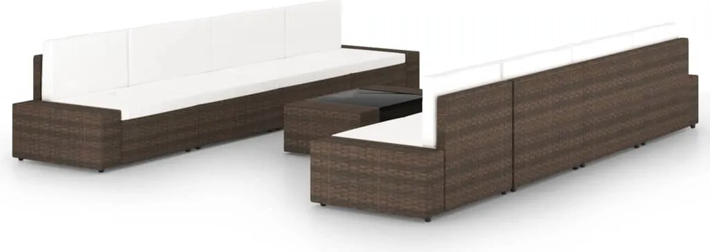 vidaXL Set mobilier de grădină cu perne, 9 piese, maro, poliratan